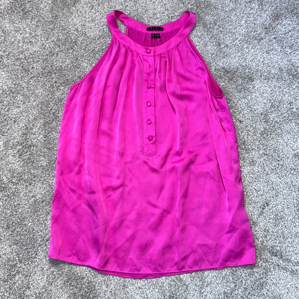 Theory Women’s Silk Sleeveless Pink Buttons Career Business Casual Top Small S